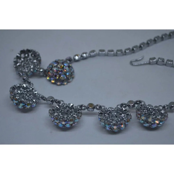 Aurora Borealis Necklace Earrings Bracelet Set 1960s Semicircle Ball Charms  Vtg - Picture 11 of 12